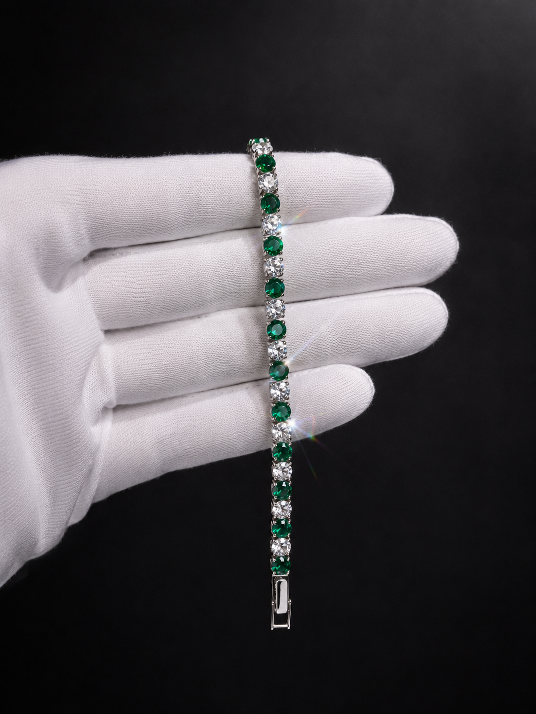 Bransoletka Tenisowa Zielone diamenty Stal 316