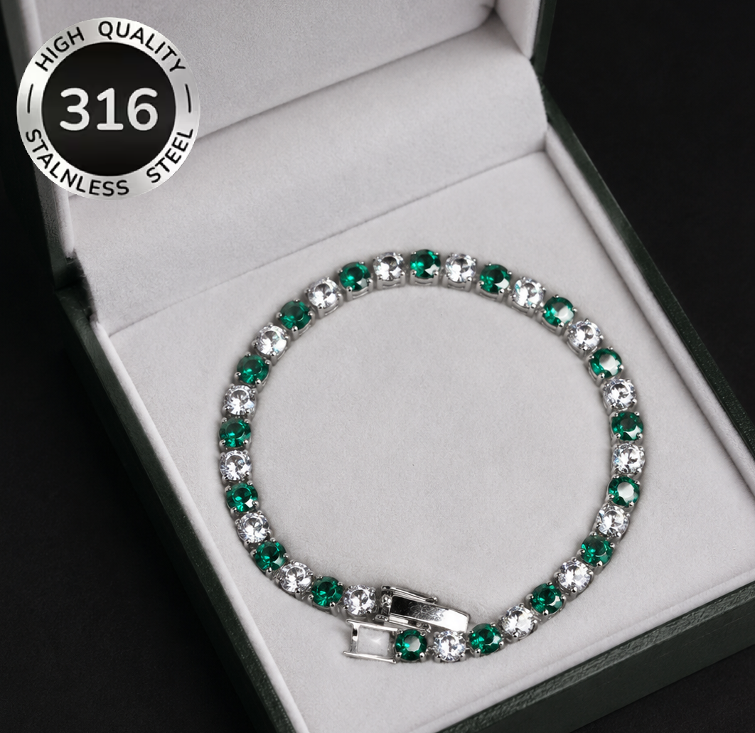 Bransoletka Tenisowa Zielone diamenty Stal 316