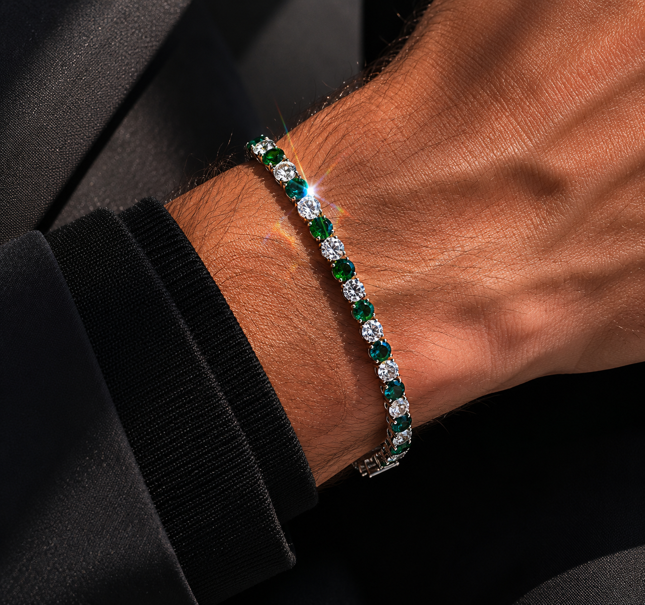 Bransoletka Tenisowa Zielone diamenty Stal 316