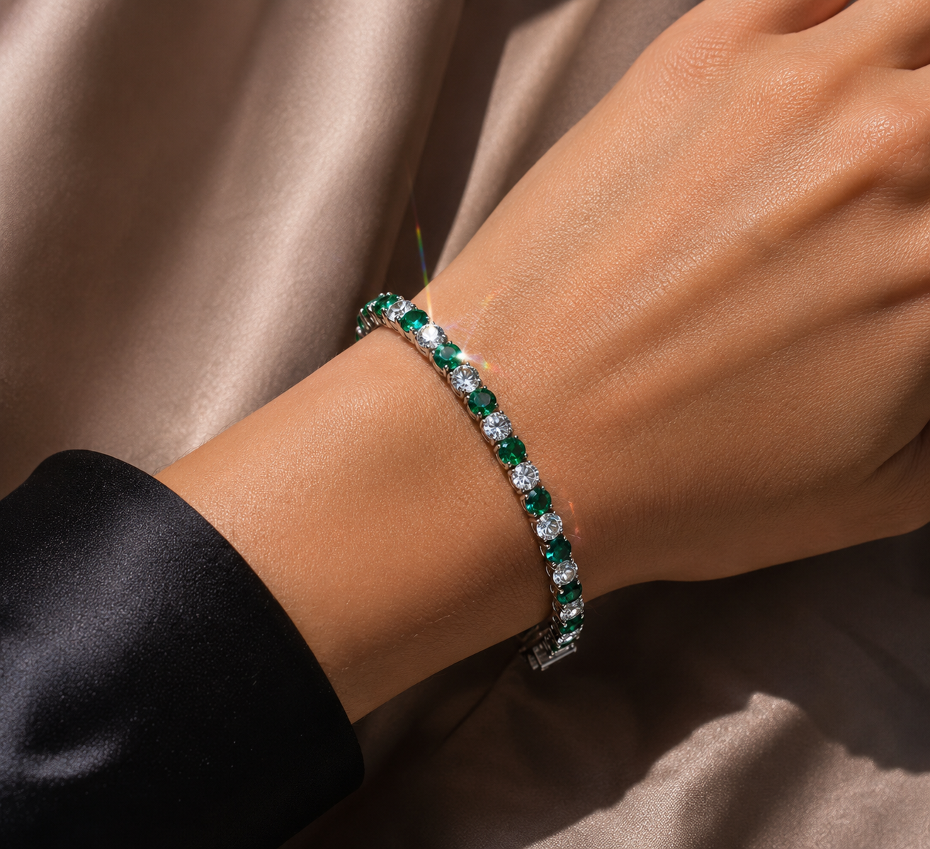 Bransoletka Tenisowa Zielone diamenty Stal 316