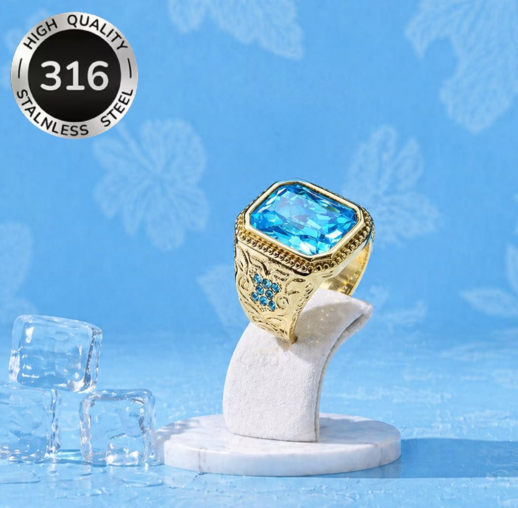 Luksusowy Sygnet z Niebieskim Diamentem – Stal 316