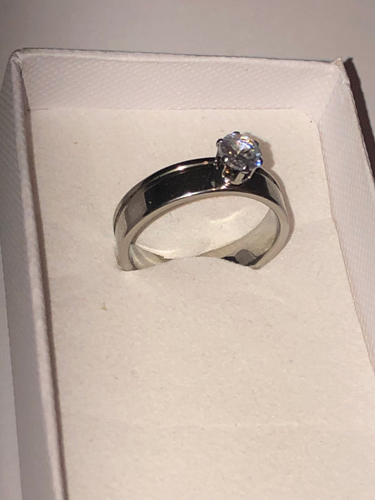 Srebrny Pierścionek z Obręczami i Diamentem Stal 316