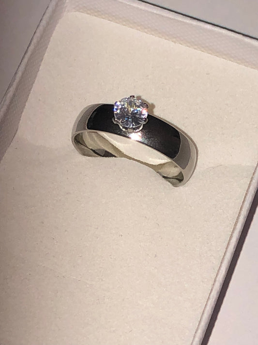 Srebrny Pierścionek z Diamenntem Stal 316