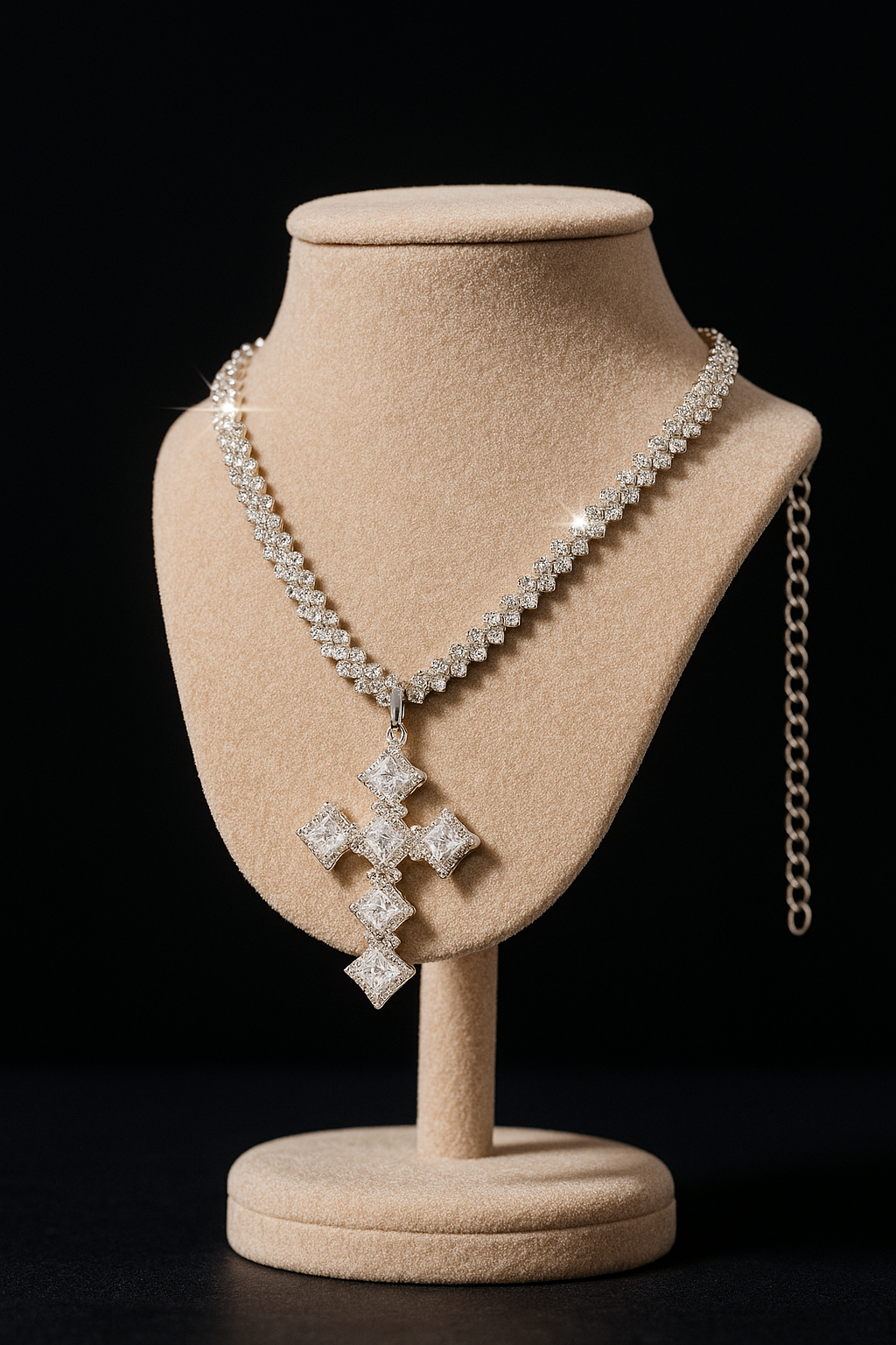 Naszyjnik silver x syntetyczny diament z krzyżem