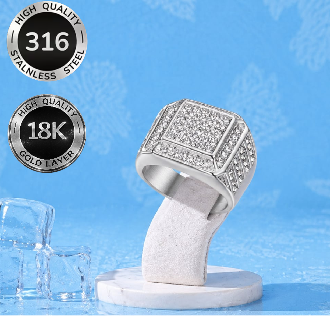 Sygnet z Diamentem i Białym Złotem 18K – Stal 316