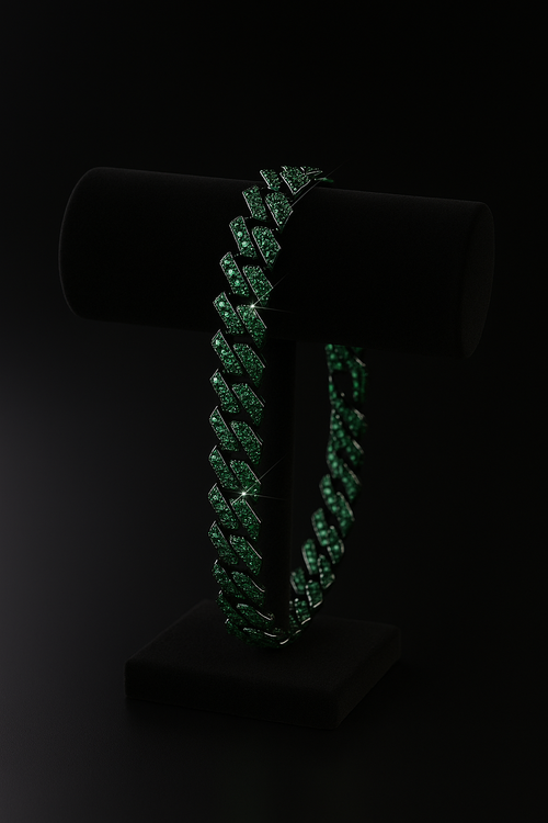 Bransoleta cuban gunmetal z zielonym diamentem syntetycznym