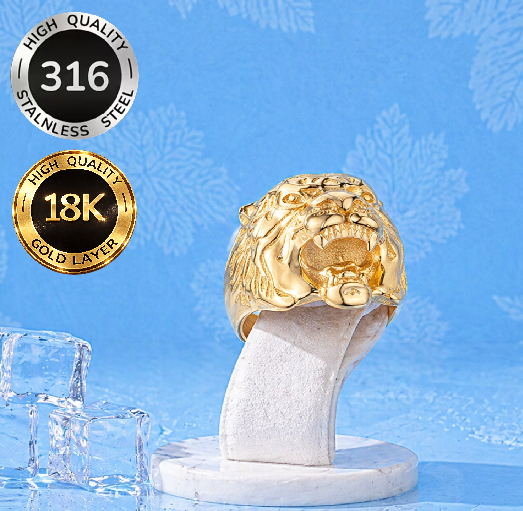 Złoty Sygnet Tygrys 18K – Stal 316