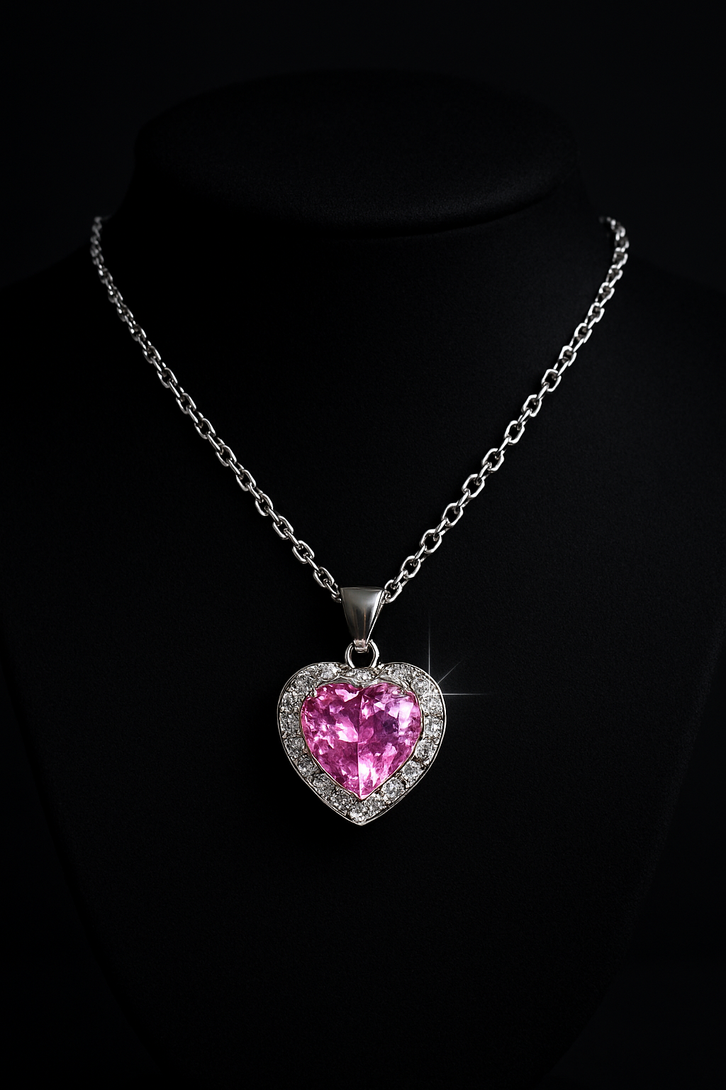Srebrny łańcuszek z różowym sercem – romantyczny naszyjnik damski