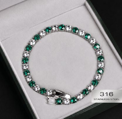 Bransoletka Tenisowa Zielone diamenty Stal 316