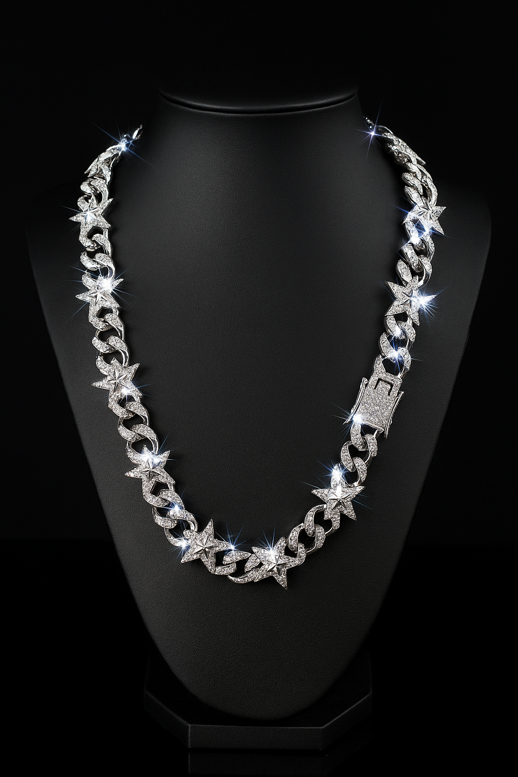 Kubański łańcuch srebrny w gwiazdy 55 cm