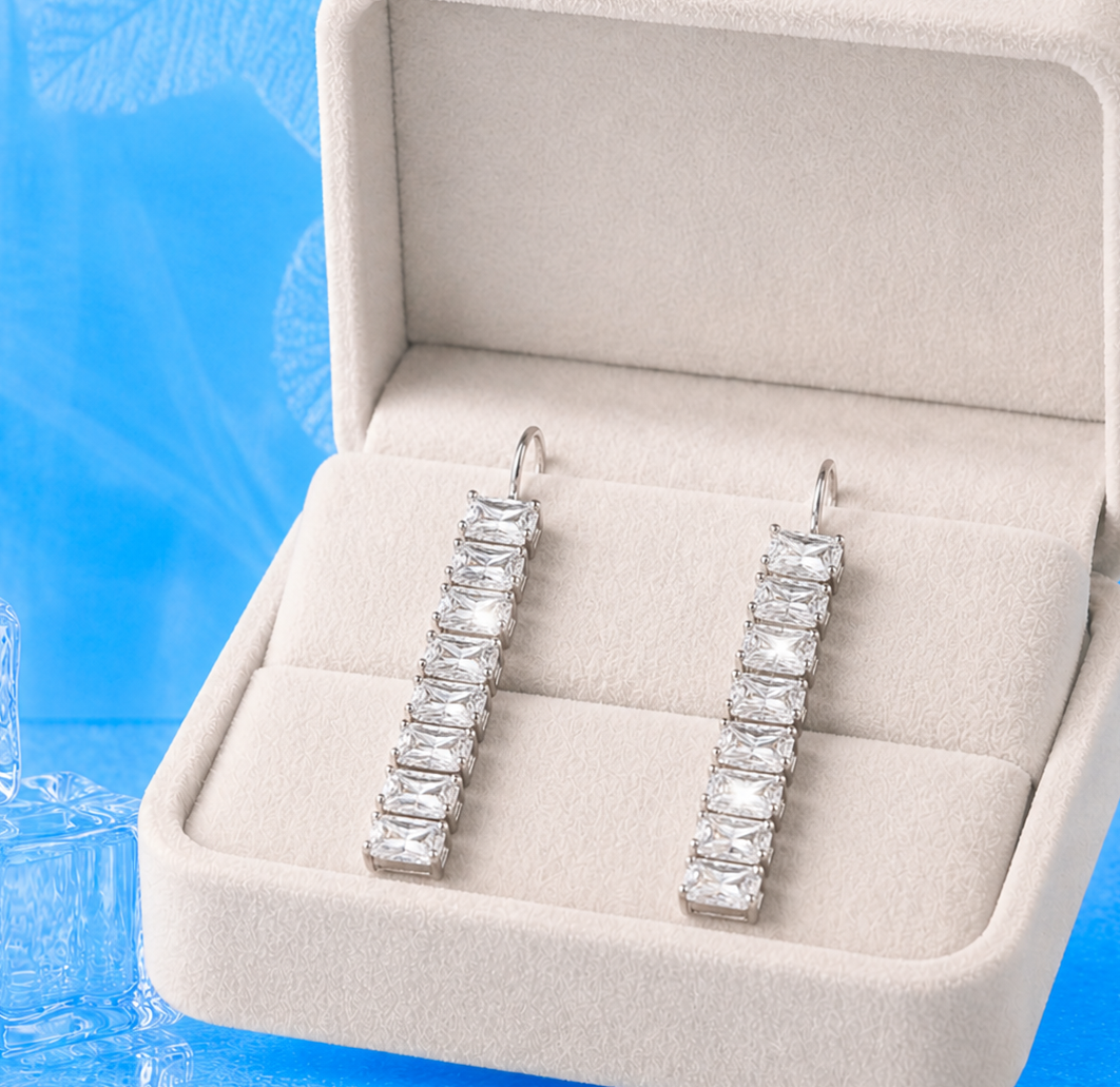 Kolczyki prostokątne z kryształkami – elegancka biżuteria damska, błyszczące diamentowe kolczyki