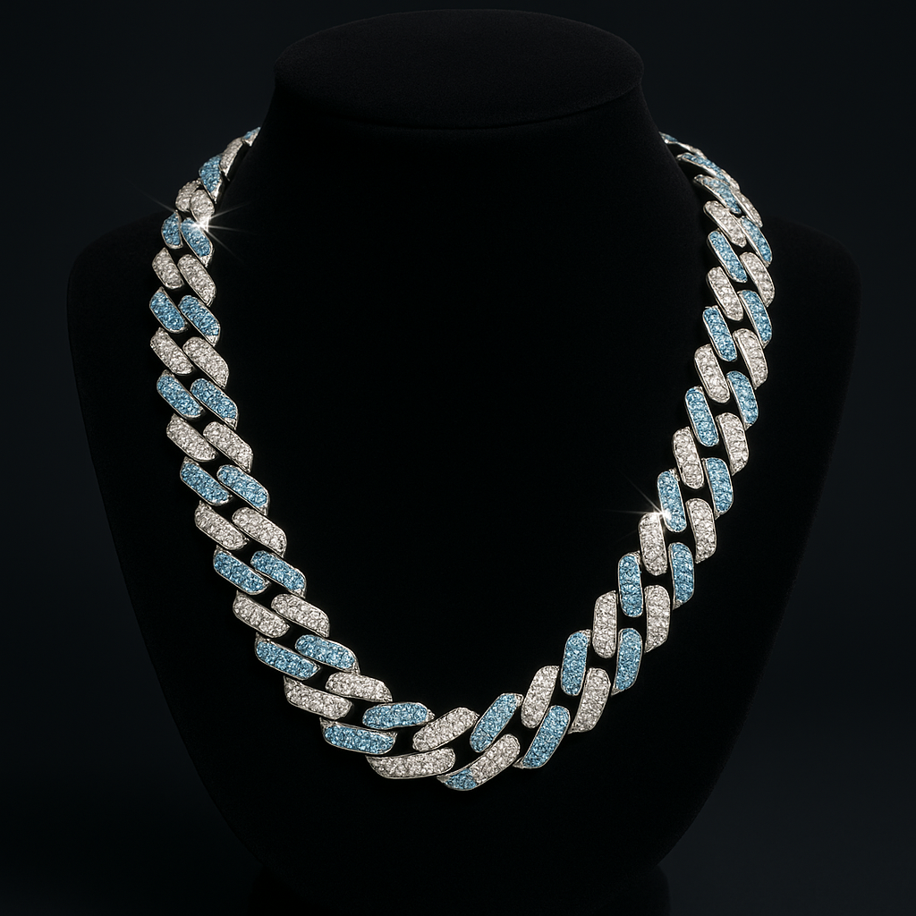 Cuban łańcuch diament x silver blue