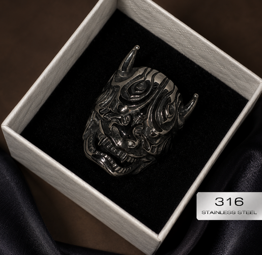 Męski sygnet Hannya ze stali nierdzewnej 316