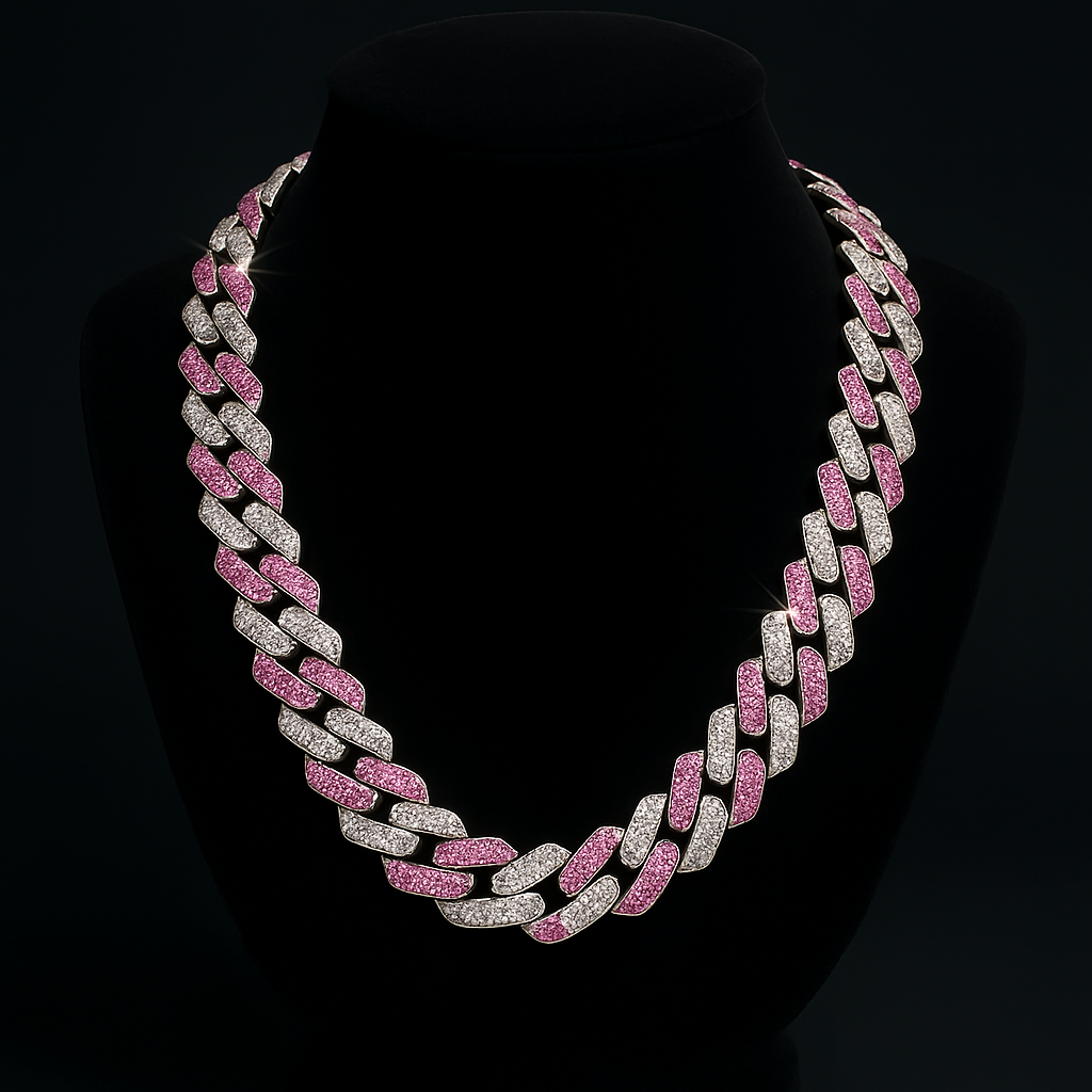 Kubański łańcuch różowo-srebrny 60 cm – modny naszyjnik unisex