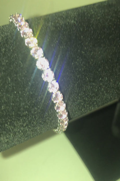 Bransoletka tenisowa srebrna z różowym diamentem syntetycznym