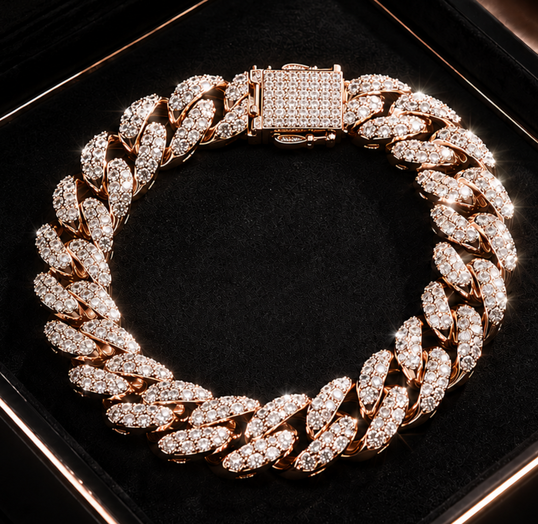 Bransoleta cuban rose gold z diamentami syntetycznymi