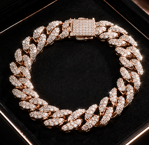 Bransoleta cuban rose gold z diamentami syntetycznymi