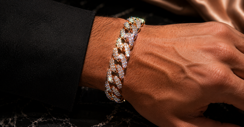 Bransoleta cuban rose gold z diamentami syntetycznymi