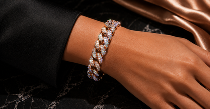 Bransoleta cuban rose gold z diamentami syntetycznymi