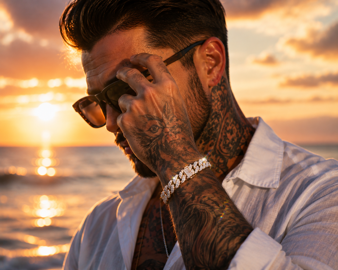Bransoleta cuban rose gold z diamentami syntetycznymi