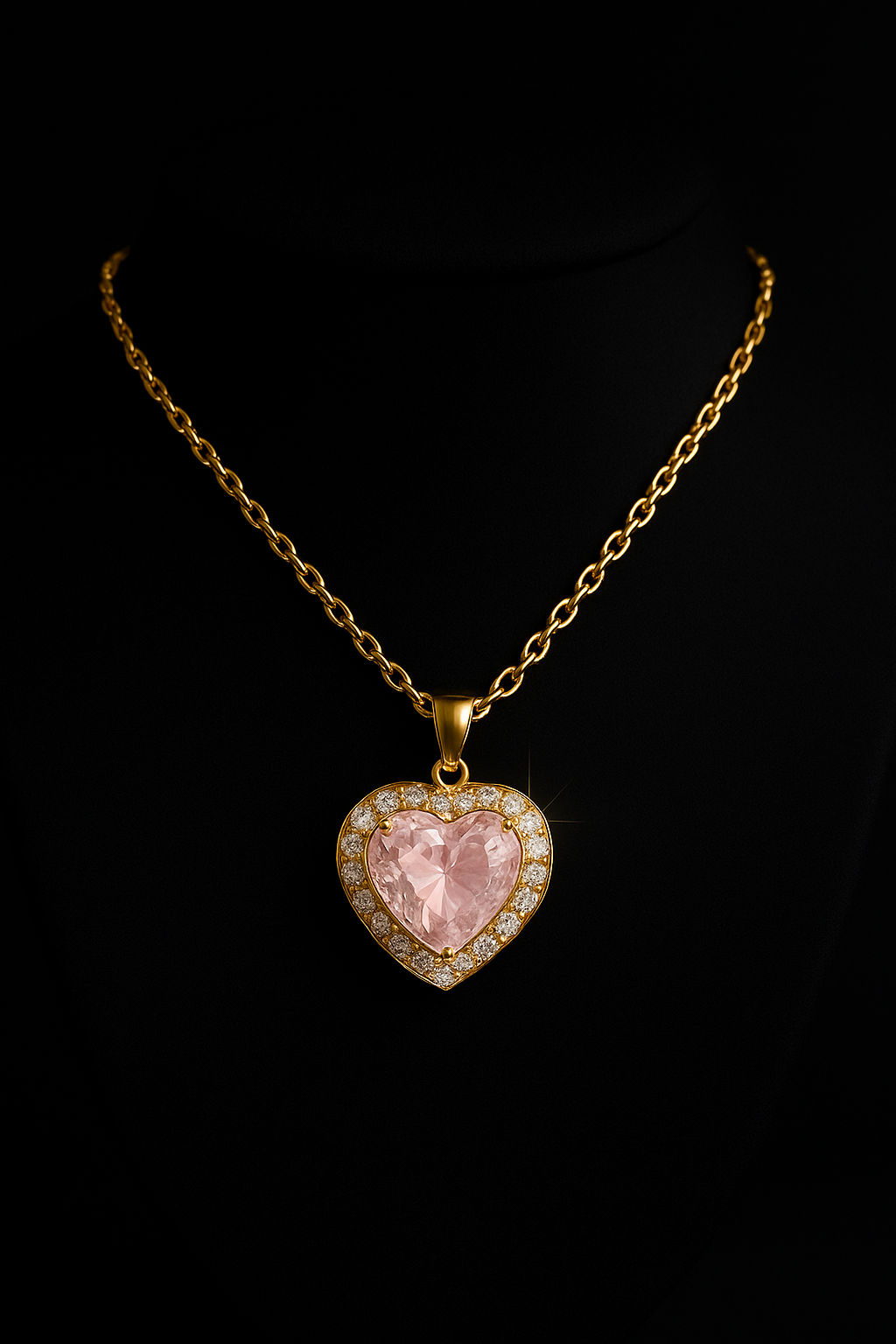 Złoty łańcuszek z różowym sercem – elegancki naszyjnik damski