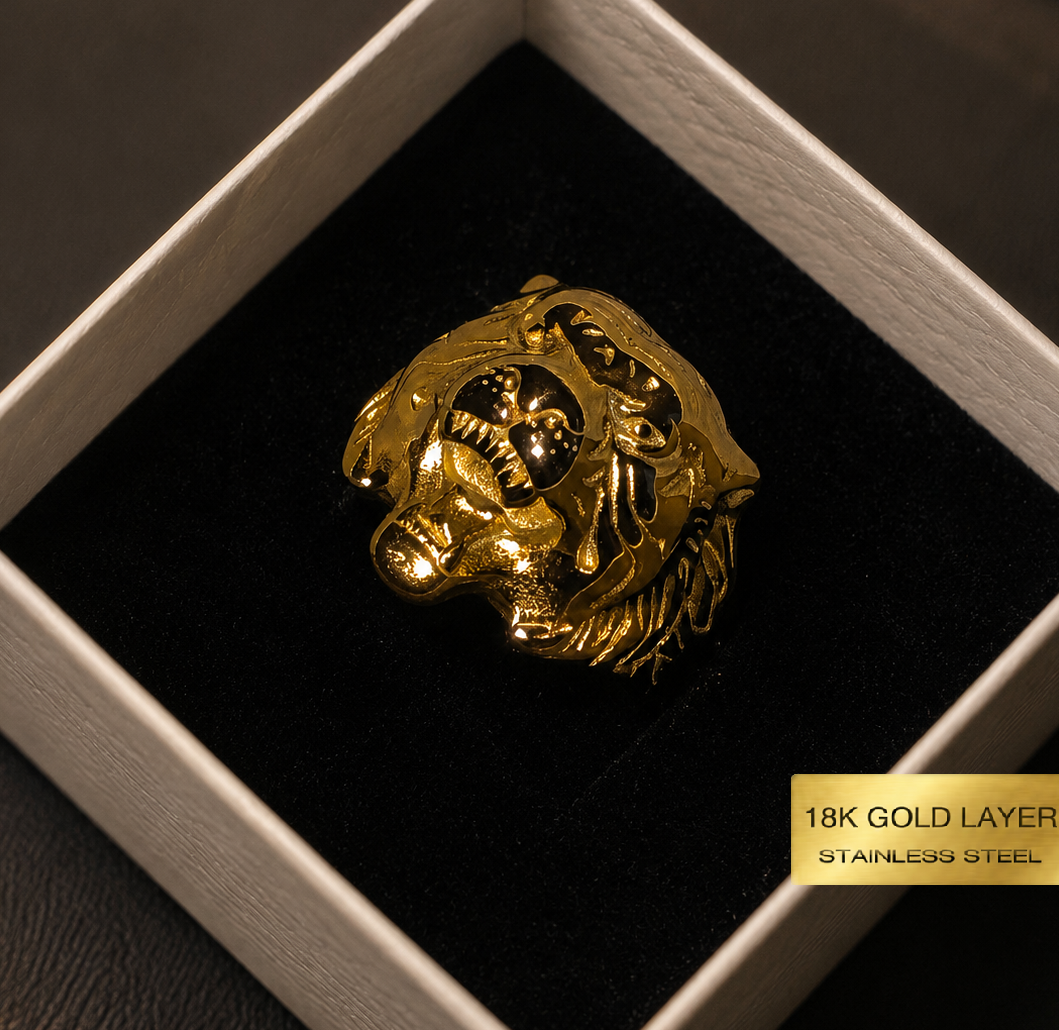 Złoty Sygnet Tygrys 18K – Stal 316