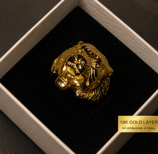 Złoty Sygnet Tygrys 18K – Stal 316