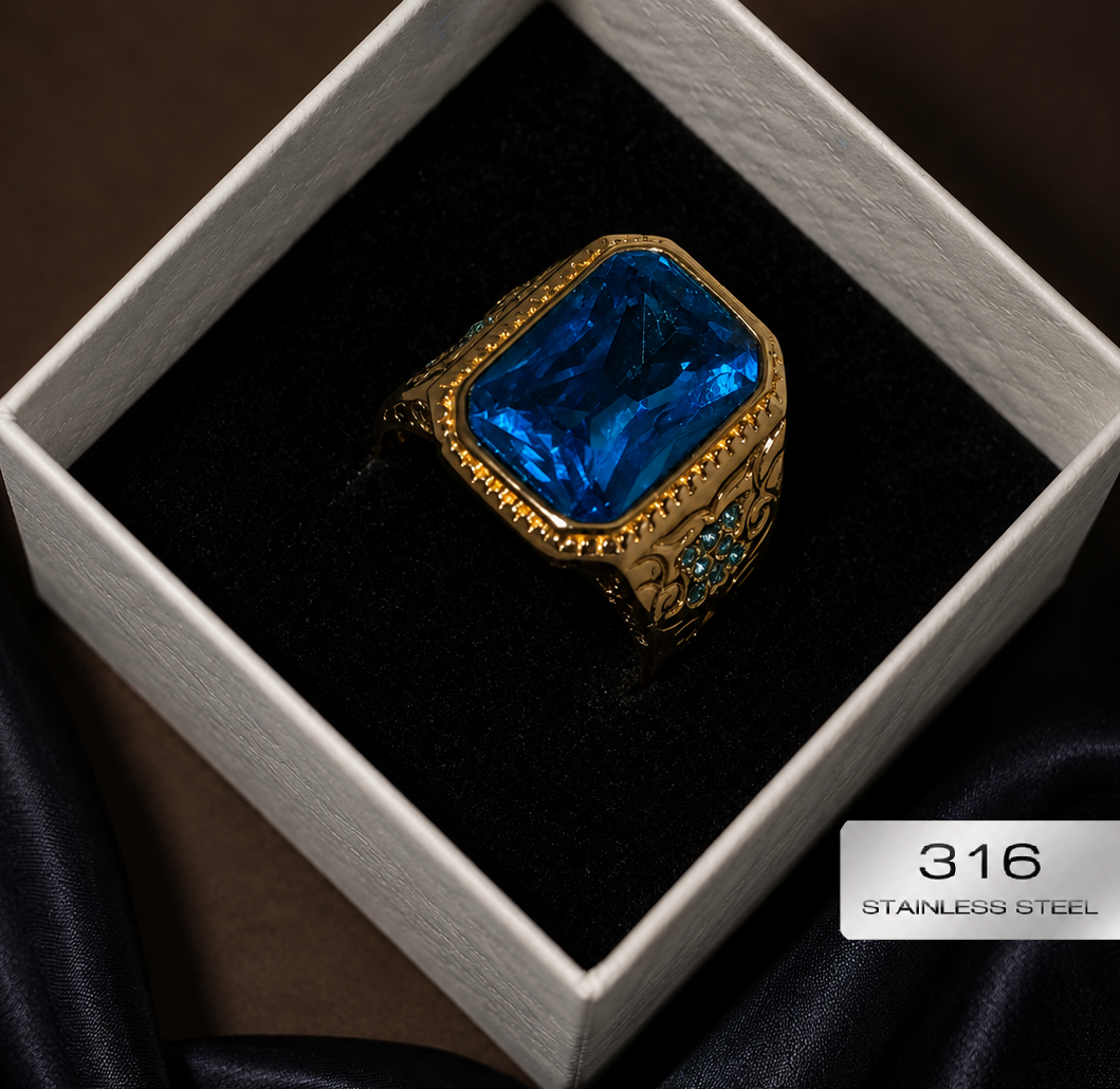 Luksusowy Sygnet z Niebieskim Diamentem – Stal 316